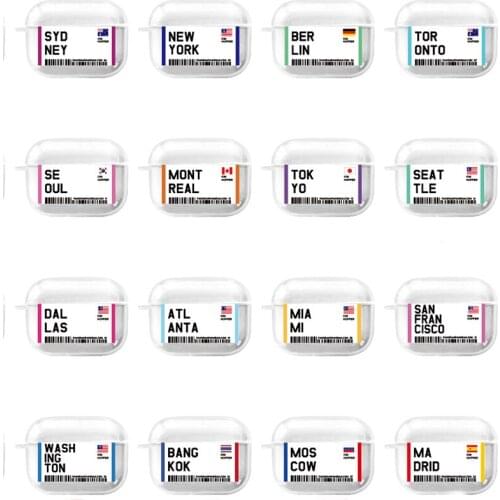 Earphone Case For AirPods Pro city Shockproof Bluetooth Wireless Protective Cover Air Tickets Accessories For Airpods 3 Case