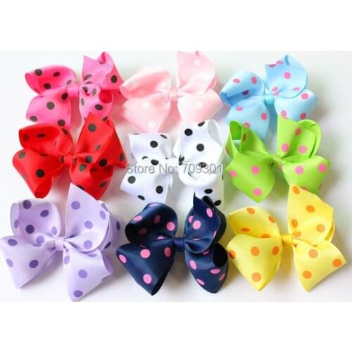 4.3" Hair Bows Polka Dot Bows 9Colors Instock Ribbon Bows 50PCS Free Shipping