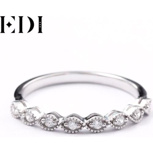 EDI 14kt White Gold Stack Band Ring Fine Jewelry For Women 585 Solid Gold Natural Real Diamond Infinity Ring Dainty Ring