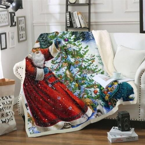 Santa Claus Fleece Sherpa Blanket Fashion Throw Blanket Adult Christmas Halloween Anime Travel Bedspread Drop Ship Decor Home
