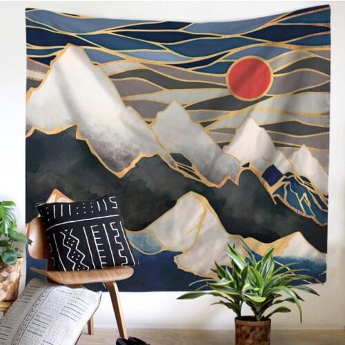 Nordic Style Tapestry Setting Sun View Bedroom Background Decor Functional Pocnic Cloth Blanket Chic Ornaments