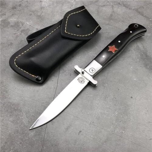 VERY STURDY Military Stainless Steel RUS Finka NKVD Pocket Folding Blade Knife Black Handle Outdoor Hunting Survival Camp Knives
