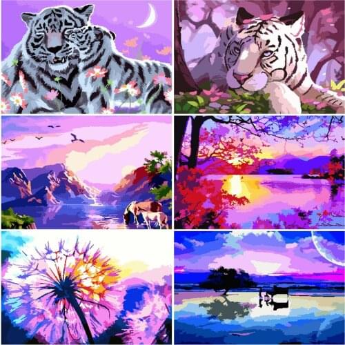 AZQSD DIY Pictures By Numbers River Drawing On Canvas Acrylic Paint Unframe Coloring By Numbers Landscape Handpainted Gift