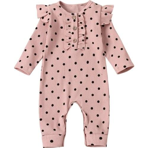 0-18M Autumn Spring Newborn Baby Girl Long Sleeve Polka Dots Romper Jumpsuit Playsuit Outfit Clothes New Style