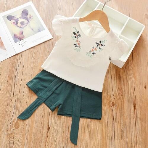 Summer Girl Clothes Set Flying Sleeve O-neck Print T-Shirt Top+Shorts 2Pcs Casual Outfit Toddler Costume Kids Clothing 1-5 Year