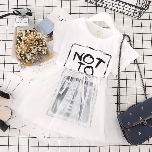 Summer girls tee Dress 2019 baby dress kids Vestidos Children tutu dress fashion Clothes letter print mesh patch 2 to 7 yrs