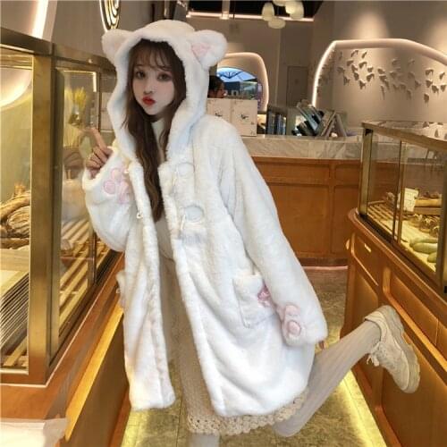 Sweet Hooded Cute Ears Winter Cotton-Padded Coat Cotton-Padded Jacket Womens Loose-Fitting Slimming Coat Cotton-Padded Jacket