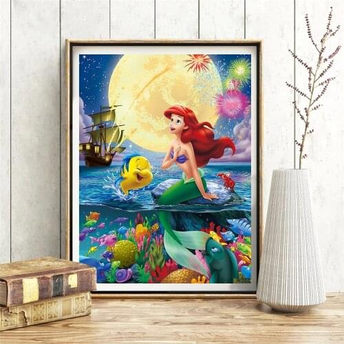 Canvas Painting Wall Art Disney Cartoon Mermaid Ariel Posters and Prints Nordic Pictures for Living Kids Home Decoration