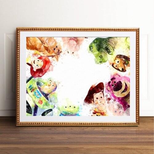Canvas Poster Nursery Wall Art Print Painting Watercolor Kids Cartoon Character Cartoon Picture Children Bedroom Decoration