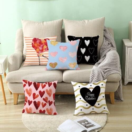 Pillowcases Valentines Day Hearts Decorative Pillow Cushion Covers Peach Skin Throw Pillows Cover For Sofa Home Decor 45*45cm