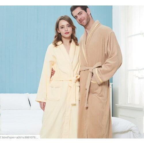 2020Cotton Couple nightgown men womens Hotel bathrobe female terry Soft Robe Hotels absorbent Night Dressing Longer unisex Robe