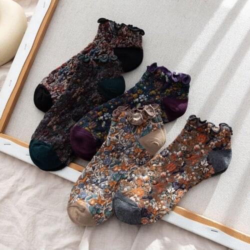 Womens Lace Ruffle Frilly Colorful Floral Cotton Casual Novelty Ankle Cute Lettuce Edge Turn Cuff Crew Socks Girls Kawaii Gift