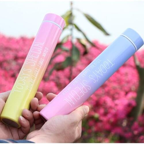 New 260ml Vacuum Insulated Water Bottle 18/8 Stainless Steel Slender&Gradual Color Body Thermos Cup Keep Tea&Coffee Hot/Cold