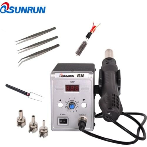 Qsunrun New 858D Soldering Station, 858D+ Hot Air Gun, BGA Desoldering Station, ESD Rework Station With IC pick-up tool