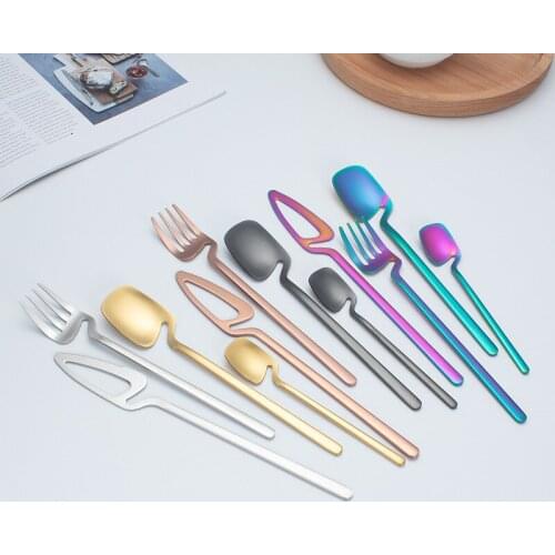 New 304 Hanging Steak Knife and Fork Spoon Western-Style Stainless Steel Tableware Set Color Knife and Fork Four-Piece Set