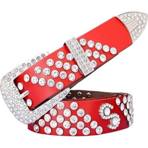 New Rhinestone Belt Bling Bling Crystal Belt Luxury Design High Quality Cow Skin White Diamond Decorative Belts For Woman Man