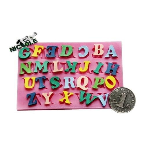 Wholesale Silicone mold RS045 Mini A-Z letters shape Alphabet biscuits mold Decoration Fondant cake mold Free shipping