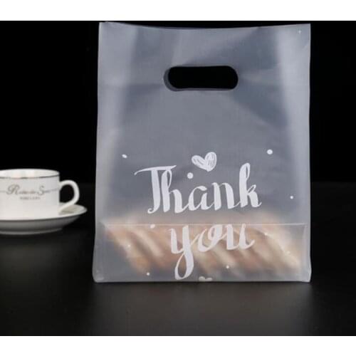 50pcs Thank You Love Heart Portable Gift Bags Shopping Baking Packing Bags Dessert Bread Wrapping Bags Plastic 3 Size