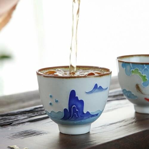 Embossed Hand-painted Lucky Clouds Tea Cup Simple Host Cup Kung Fu Tea Cup Ceramic Single Teacup 70ml