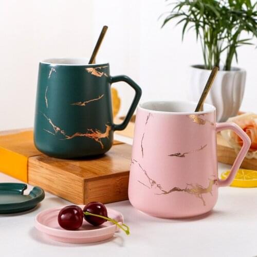 Luxury Water Cafe Tea Milk Cups Nordic Marble Coffee Mugs Matte Condensed Coffee Ceramic Cup Saucer Suit With Dish Spoon Set Ins