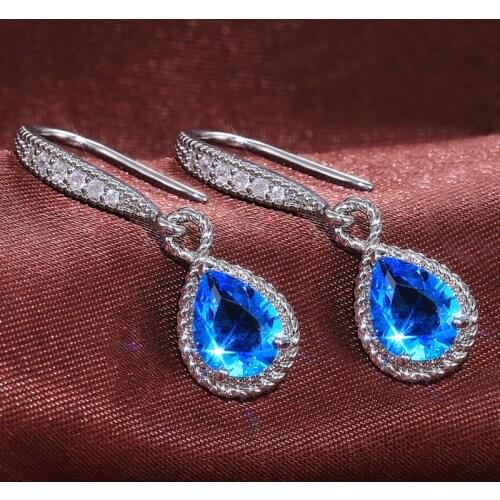 Huitan Gorgeous AAA Sky Blue Cubic Zirconia Water Drop Dangle Earrings for Party Noble Wedding Women Earrings Classic Jewelry