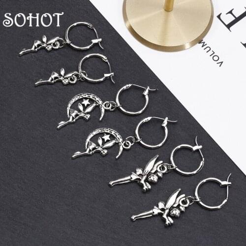 SOHOT Cute Alloy Angel Fairy Elves Pendant Women Drop Earrings Silver Color Trendy Romantic Female Birthday Jewelry Bijoux Gift