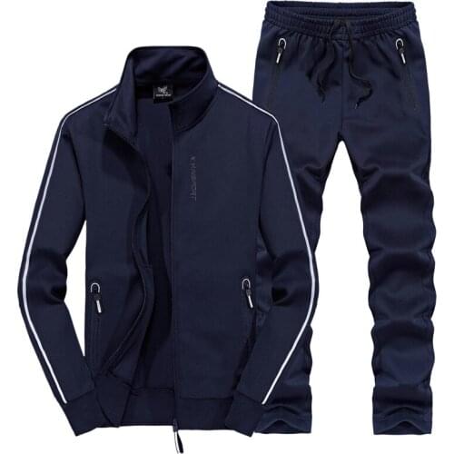 Plus size L - 7XL 8XL Mens Running sets Autumn Set outwear Sportswear Jogging Sport Suit Jacket+Pant Sweat suit Male Tracksuit