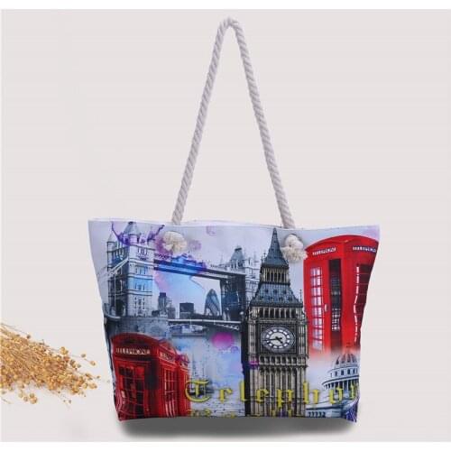 High Capacity Womens Handbag Fashion Hand Bags for Women Landscape Canvas Beach Bag City Exquisiteness Cool Big Clock Shoppers