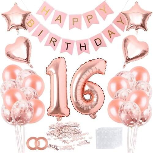 Adult 16th 18th 21th 30th 40th 50th 60th Birthday Party Decoration Rose Gold 40 Inch Number Foil Balloon Happy Birthday Banner