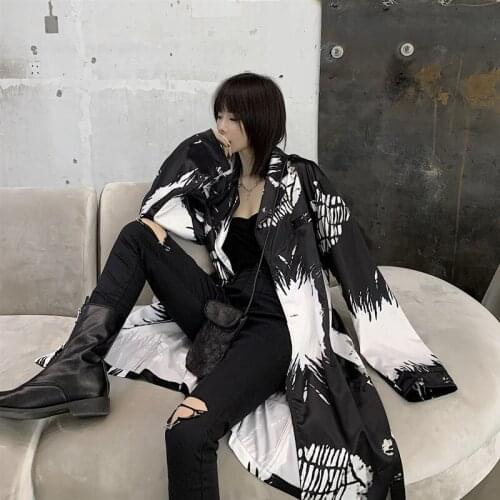Dark personality customized windbreaker mid-length female fashion profile coat