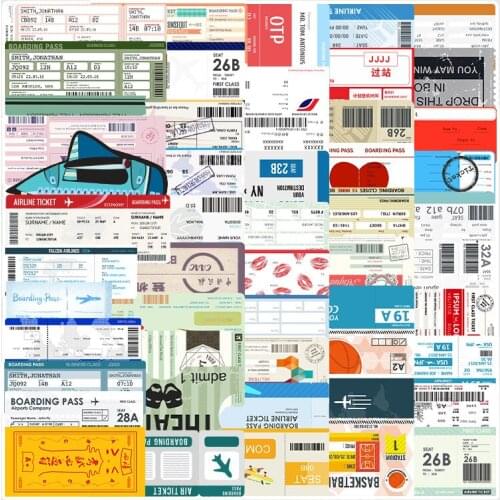 52pcs Boarding Passes Stickers Aesthetic Scrapbooking Diary Planner Travel Sticker Graffiti Luggage Laptop Car Phone Stickers