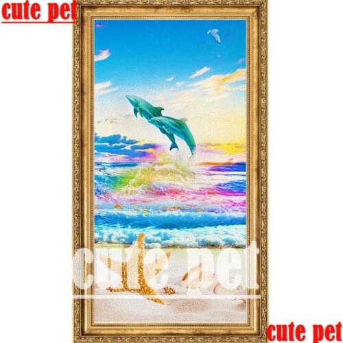 Handmade 5d dolphin Diamond Painting rhinestone painting Mosaic pattern home wall decoration square round diamond cross stitch