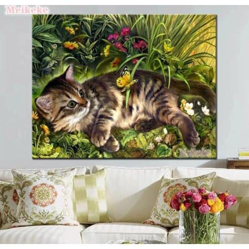 NEW DIY 5D Full Diamond Embroidery Animal Diamond Painting Cross Stitch Kit Cat and butterfly Diamond Mosaic Home Decoration