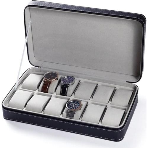 6/10/12 Slots Black Watch Box Portable Travel Watch Leather Zipper Case Watch Storage Box Watch Organizer Holder