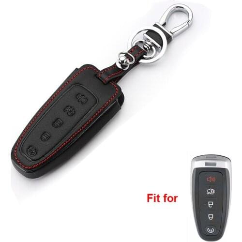 Black Leather Remote Smart 5 Buttons Key Holder Cover Case For Ford Edge Explorer Fusion