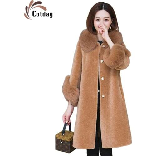 Cotday Copy The Fox Fur Show Thin Rex Rabbit Fur Women 2021 New Winter Full Pelt Single Breasted Thick Long Mink Wool Fur Coat