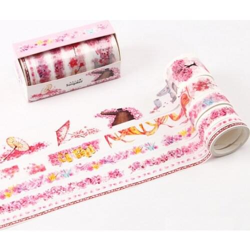 Pink Romantic cherry blossom Washi Tape Set Adhesive Tape DIY Scrapbooking Sticker Label Masking Tape stationery