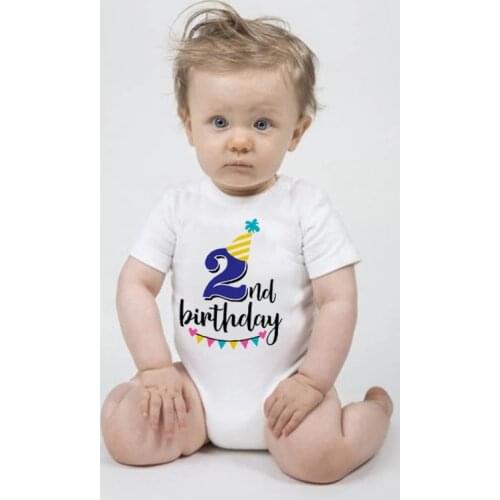 2nd Birthday Print Cotton Baby Romper Newborn Baby Boy Girls Clothes Funny Print Infant Baby Jumpsuit Cute Casual Baby Sleepwear
