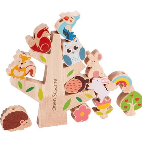 Two-In-One Wooden Forest Balance String String Drawstring Toy Can Be Stacked Animal Bead String Children Educational Game Toy