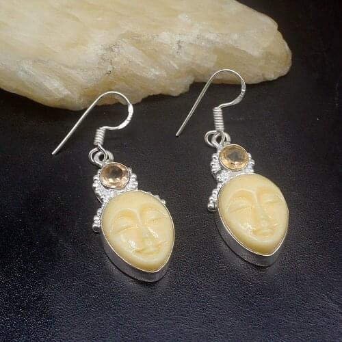 Gemstonefactory Big Promotion 925 Silver Fashion Carve Face Bones Topaz Women Ladies Gifts Dangle Drop Earrings 20212434