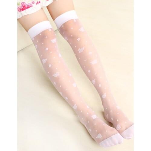 1 Pair White Socks Silk Children Girls Dance Butterfly Print High Over Knee School Uniform Perfermance Ultra-thin Sock