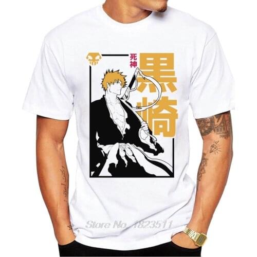 Cotton New Fashion Anime Men T-Shirt O Neck Casual Tee Bleach Ichigo Printed Hipster Graphic Tshirt Funny Streetwear