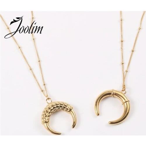 Joolim Jewelry PVD Gold Finish Fashionable Horn Moon Pendant Necklace Stylish Stainless Steel Necklace