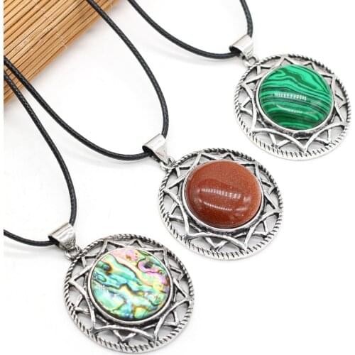 Natural Stone Agates Crystal Abalone Shell Green Aventurine Necklace Pendant for Women Jewelry Gift Size 40x40mm Length 55cm
