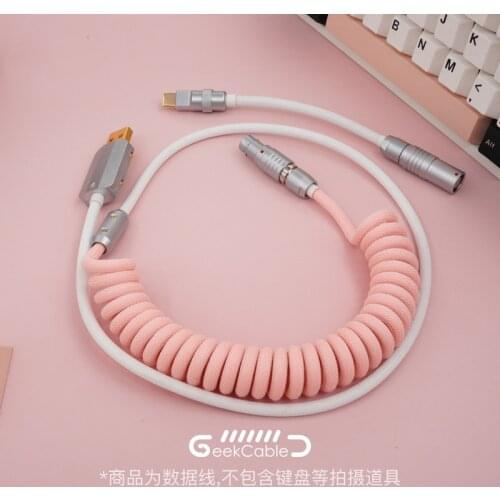 GeekCable Handmade Customized Mechanical Keyboard Data Cable For GMK Theme SP Keycap Line Pink And White Colorway
