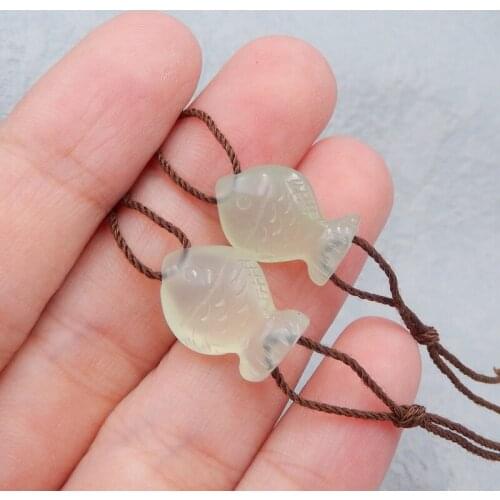 Nephrite Jade Carving fish fashion Earring Bead,Semi-precious stones jewelry accessories,16x11x7mm3.3g