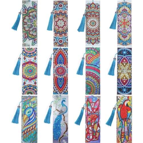 Mandala Flowers Diamond Painting DIY Bookmark Cross Stitch Embroidery Kit Special Shaped Drill Hummingbird Bookmark for Adults