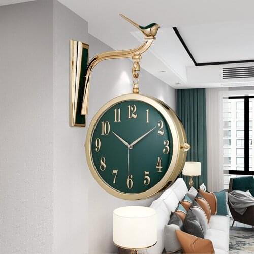Vintage Design Wall Clock European Style Double Sided Golden Wall Clock Silent Simple Art Duvar Saati Home Decoration EI50WC