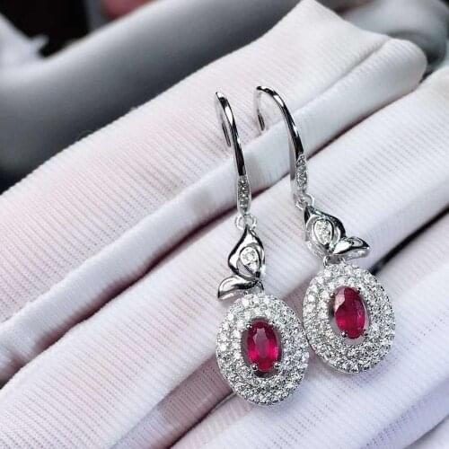 Natural Ruby Earring 925 Sterling Silver Earrings for Women Classic Wedding Party Earring