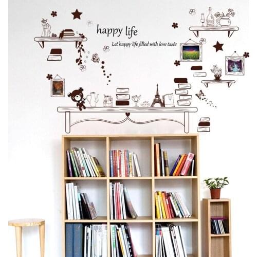 Cartoon Bear Bookshelf Wall Stickers For Living Room Bedroom Study Home Decor Vinyl Self-adhesive Wallpaper Decorative Decals